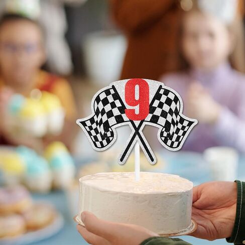 Racing Cake Topper 18th Birthday Happy Finish Line, Checkered Flag, Fast, Car Decoration, Racer Birthday Party for Boy and Girl, Racing Themed Party Decoration, Great Birthday Gift .Red.LIANGSS in Saudi Arabia