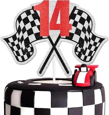 Racing Cake Topper 18th Birthday Happy Finish Line, Checkered Flag, Fast, Car Decoration, Racer Birthday Party for Boy and Girl, Racing Themed Party Decoration, Great Birthday Gift .Red.LIANGSS in Kuwait