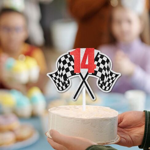 Racing Cake Topper 18th Birthday Happy Finish Line, Checkered Flag, Fast, Car Decoration, Racer Birthday Party for Boy and Girl, Racing Themed Party Decoration, Great Birthday Gift .Red.LIANGSS in Kuwait