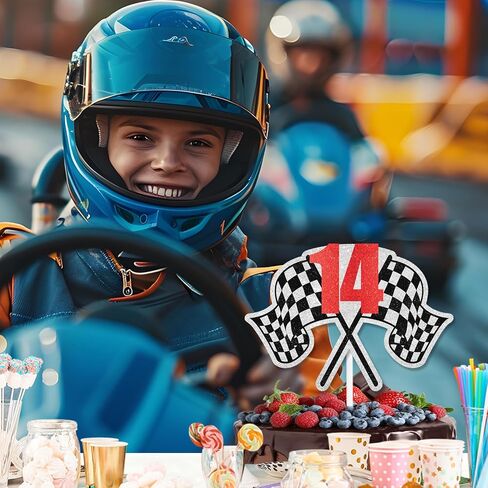 Racing Cake Topper 18th Birthday Happy Finish Line, Checkered Flag, Fast, Car Decoration, Racer Birthday Party for Boy and Girl, Racing Themed Party Decoration, Great Birthday Gift .Red.LIANGSS in Kuwait