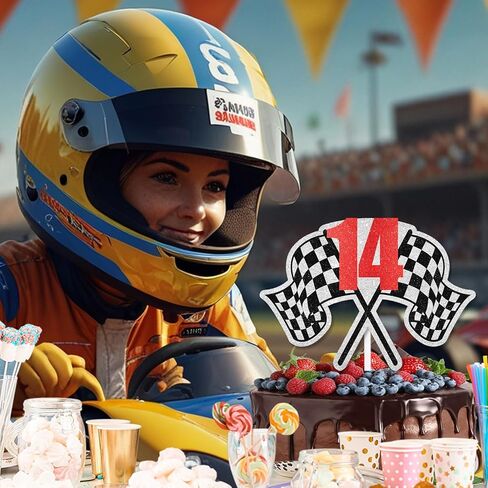 Racing Cake Topper 18th Birthday Happy Finish Line, Checkered Flag, Fast, Car Decoration, Racer Birthday Party for Boy and Girl, Racing Themed Party Decoration, Great Birthday Gift .Red.LIANGSS in Kuwait