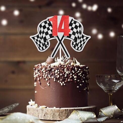 Racing Cake Topper 18th Birthday Happy Finish Line, Checkered Flag, Fast, Car Decoration, Racer Birthday Party for Boy and Girl, Racing Themed Party Decoration, Great Birthday Gift .Red.LIANGSS in Kuwait