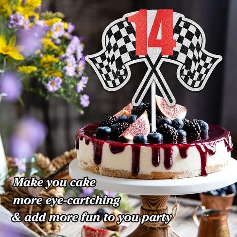 Racing Cake Topper 18th Birthday Happy Finish Line, Checkered Flag, Fast, Car Decoration, Racer Birthday Party for Boy and Girl, Racing Themed Party Decoration, Great Birthday Gift .Red.LIANGSS in Kuwait