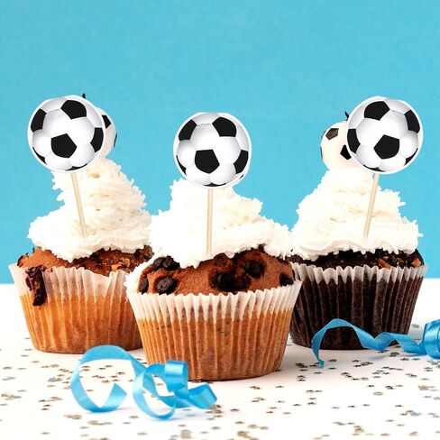 40 Pcs Soccer Ball Cupcake Toppers, A Must-Have for Football Theme Party Cupcake Decor, Soccer Match Celebration Suitable for Birthday and Victory Cake Adornments in Saudi Arabia