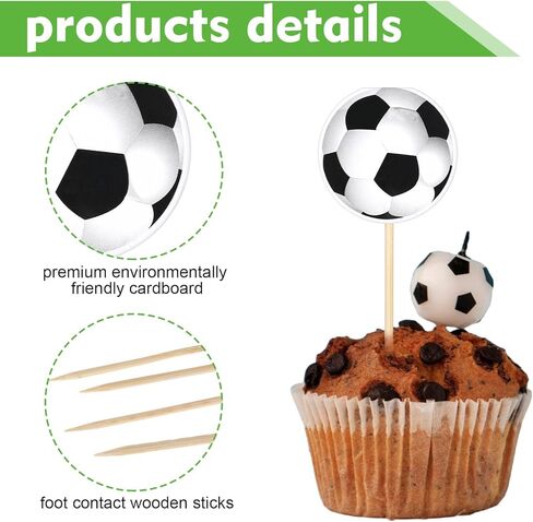 40 Pcs Soccer Ball Cupcake Toppers, A Must-Have for Football Theme Party Cupcake Decor, Soccer Match Celebration Suitable for Birthday and Victory Cake Adornments in Saudi Arabia