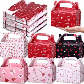 Zhanmai 36 Pack Valentine's Day Treat Box Goodie Hearts Boxes for Treats Valentine's Day Gift Container Cookie Cupcake Snack Container with Handle Party Favor