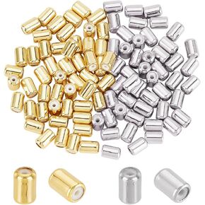 PH PandaHall 100pcs Brass Stopper Beads, 2 Colors Small Colunm Positioning Spacer Beads Adjustable Slider Beads Rubber Beads for DIY Bracelet Necklace Jewelry Making Accessories, 6x4mm