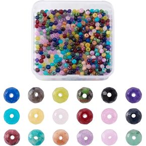 Craftdady 450pcs 4mm Faceted Natural Stone Beads Gemstone Rondelle Round Tiny Loose Spacer Beads 18 Colors for DIY Bracelets Necklaces Earrings Jewelry Making