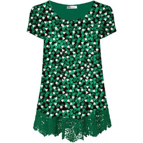Plus Size Tunic Tops for Women Blouses Shirt Loose Fit Lace Extender Short Sleeve Halloween