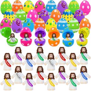24 Pcs Prefilled Easter Eggs with Little Jesus Figures Inside Mini Toys Easter Gifts for Kids Toddlers Easter Egg Hunt, Easter Basket Stuffers Fillers Party Favor Boy Gril Classroom Prize Supplies