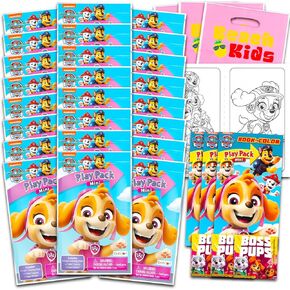 Nickelodeon Paw Paw Patrol Skye Mini Party Party For For Girls - حزمة مع 24 Skye Paw Patrol Play Packs مع صفحات التلوين ، والملصقات ، والمزيد للفتيات الصغيرات (Skye Birthday Party Supplies)