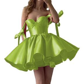 Homecoming Dresses Short Prom Dresses for Teens 2024 Sparkly Satin Sweetheart Homecoming Dress with Bow Pockets