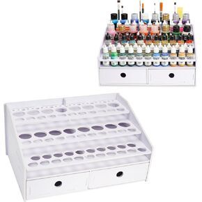 Miniatures Paint & Paintbrush Storage Organizer Rack, Craft Paints Holder with Drawer, 43 Holes for Model Paint, 16 Holes for 2 oz Paints, 22 Holes for Brush