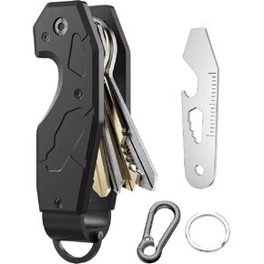 QEG Key Organizer,Keyholder Keychain, Compact Metal Key Case, Minimalist Innovative Key Fob,Key Organiser, Keychain For Men,Holds 2-6keys(Black texture)