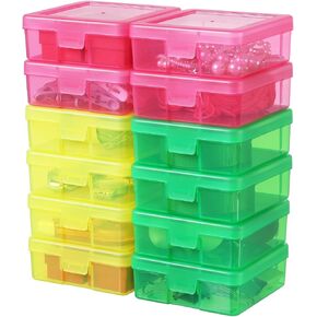 12 Pack Small Colored Plastic Hobby Art Craft Organizer, Mini Plastic Storage Containers with Latching Lid, for Pencil Box, Lego, Crayon (Colorful)