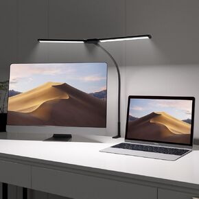 Adjustable LED Desk Lamp with USB Port, 12W Dual-Head Clamp Lamp, 3 Color Modes & 10 Brightness Levels, Eye-Caring Light for Office, Reading, Studying, Drafting, Sewing, Dorm Room