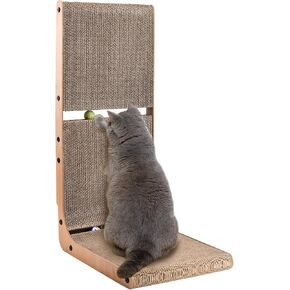 AUSCAT Cardboard Cat Scratcher, Vertical Cat Scratchers for Indoor Cats, 27.2 Inch L-Shape Cat Scratch Pad with Two Build-in Toy Balls