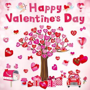 Howaf Valentine Day Cletouts Druitin Buirdin Decoration ، 101pcs Happy Valentine's Day Love Heart Coutots ، Red & Pink Paper For Class -Home ، Party