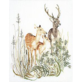 Thea Gouverneur - Counted Cross Stitch Kit - Deer Family - Aida - 16 Count - Embroidery Kit for Adults - DMC Embroidery Threads and Other Cross Stitch Supplies Included - 938A