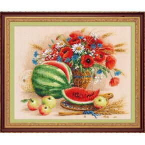 RIOLIS - Scarlet Poppies 100/037, Cross Stitch Kits 27,56" x11,81, Cross Stitch Kits for Adults, Counted Cross Stitch Kits, Embroidery Kit for Beginners & Advanced, Floral Crossstitching Kits