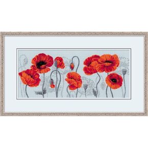 RIOLIS - Scarlet Poppies 100/037, Cross Stitch Kits 27,56" x11,81, Cross Stitch Kits for Adults, Counted Cross Stitch Kits, Embroidery Kit for Beginners & Advanced, Floral Crossstitching Kits