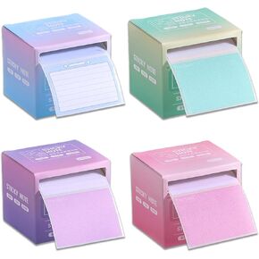 4 Pack Pull-Out Full Adhesive Sticky Notes Roll Tape 1024 Sheets 8 Patterns, 1.8 x 2.5 Inch Cute Sticky Note Pads, Colorful Self-Stick Memo Paper Pad Label Stickers for Writing, 4 Colors