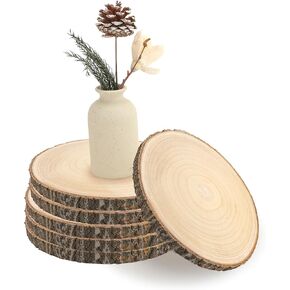 6 Pack Wood Slices 10-12 Inch Wood Rounds for Centerpieces Unfinished Natural Wood Slices with Tree Bark for Centerpieces,Crafts,Art,DIY Projects