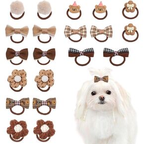 Giantree 20 Pcs Dog Hair Bows for Small Dogs, Cute Dog Bows with Rubber Bands, Cute Grooming Flower Ball Bowknot Top Knot Dog Hair Accessories Hair Ties for Yorkie Maltese Pet (Pink)