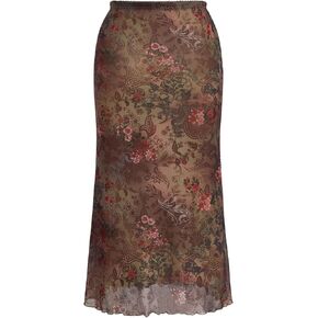 Milumia Women's Vintage Paisley Floral Mesh Skirt High Waist Lettuce Trim Fishtail Long Skirt