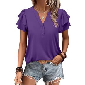 ANRABESS Womens Dressy Casual Tops Ruffle Short Sleeve V Neck Shirts Elegant Business Work Blouse