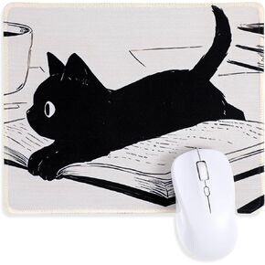 Cute Anime Mousepad Black Cat Mouse Pad Funny Square Mouse Mat Kawaii Desk Accessories with Stitched Edges Non-Slip Rubber Base for Wireless Mouse Computer Laptop Office Desktop Decor