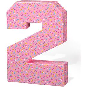 Chunful Donut Two Sweet Birthday Decorations 2nd Cartoon Story Birthday Party Supplies Number 2 Donut Cartoon Story Party Favors Photo Props for Table Centerpiece, 9.8 x 6.8 Inch(Donut)