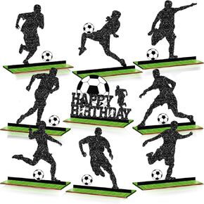 9 Pcs Wooden Soccer Table Top Decorations Centerpieces Soccer Ball Birthday Party Wooden Signs Soccer Player Silhouette Detachable Gifts for Football Fans Club Sports Theme Party Supplies