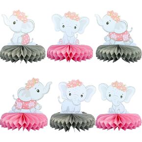 Gyufise 6Pcs It's a Boy Baby Shower Table Toppers Centerpieces Elephant Honeycomb Table Centerpiece for Elephant Theme Gender Reveal Baby Shower Birthday Party Table Decorations Supplies Blue