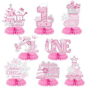 8 PCS Pink Party Decorations Honeycomb Table Pirth Girl Decortations Decorations Party Favors (1st Honeycomb)