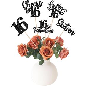 15PCS Happy 30th Birthday Centerpiece Sticks Hello 30 Cheers to 30 Birthday Table Flower Centerpieces Sticks Thirty 30 Fabulous Floral Decorations for 30th Birthday Party Centerpieces Supplies Black