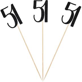 Black Glitter 51st Hirtfort Protne Sticks ، 12 عبوة رقم 51 Table Topper الذكرى السنوية ديكورات حفل الذكرى السنوية