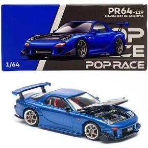 1:64 Scale Diecast Model Car Compatible with Mazda RX7 RE Amemiya Blue Metallic with Carbon Top Limited Edition by Pop Race PR640119