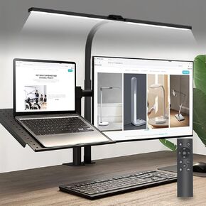 LED Desk Lamp with Clamp for Home Office,Double Head Eye-Caring Clip on Lights with Remote,10 Dimmable Brightness, 24W Bright Desk Light for Reading Study Workbench Drafting, Flexible Gooseneck Lamp