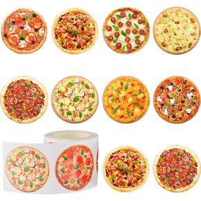 400 Pieces Pizza Roll Stickers Round Pizza Stickers Pizza Scratch Stickers Self-Adhesive Round Label for Kid Learning Party Home Wall Decoration, 9 Styles, 1.5 Inches