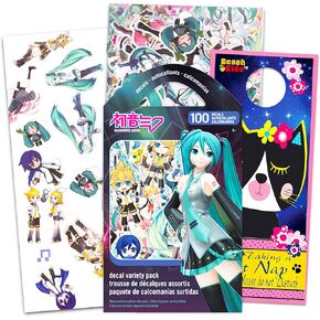 Hatsune Miku Decal Sticker Pack for Kids, Teens, Adults ~ 2 Pc Bundle with 100 Hatsune Miku Anime Stickers for Laptops, Cars, Bedroom Decor and More
