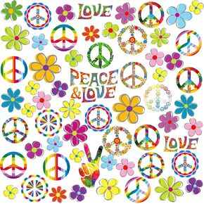 108 Pieces 60's Party Sticker Groovy Party Decoration Hippie Theme Party Car Sticker Hippie Theme Retro Flower Car Sticker Colorful Peace Sign Decal Art for Home Laptop Luggage Multicolored