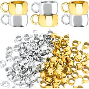 100pcs Bail Beads for Jewelry Making, Hypoallergenic Alloy Spacer Beads Bail Tube Bead, Jewelry Hanger Charm Accessories for DIY Necklace Bracelet Keychain- Silver & Gold