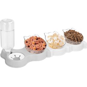 Yummy Sam Raised Four Cat Dishes for Food and Water, 15° Tilted 4 in 1 Small Pet Feeding Bowls Set with Automatic Water Bottle and Triple Food Bowls, Pet Feeder for Small Medium Pets Dog Puppy Cats
