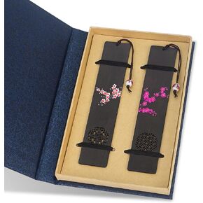 Handmade Wooden Bookmark, Natural Carving Wood Book Marks Box Set, Unique Gift for Men Women Book Lovers (Plum Blossoms)