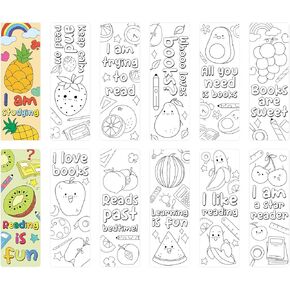 Anseal 120 PCS Color Your Own Bookmarks Bulk, 12 Styles DIY Bookmarks for Kids/Teens, Cute Fruit Bookmarks for Reading Lover, Fun & Personalized Bookmark for Students, Classroom Rewards Supplies