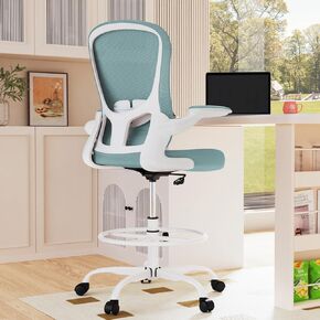 Drafting Chair, Tall Office Chair with Flip-up Armrests Executive Ergonomic Computer Standing Desk Chair, Office Drafting Chair with Lumbar Support and Adjustable Footrest Ring in Saudi Arabia