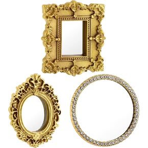 Miniature Dollhouse Mirror:1:12 Scale Miniatures Furniture Mirror European Baroque Frame Mini Wall Mirror for Dollhouse Decor,3 pcs/Set