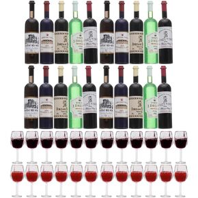 LOGOFUN 44 Pcs Mini Wine Bottles Dollhouse Miniature Bottles 1:12 Scale Tiny Champagne Bottles and Wine Glasses Model for Kitchen Bar Accessories - 0.75 * 0.35IN