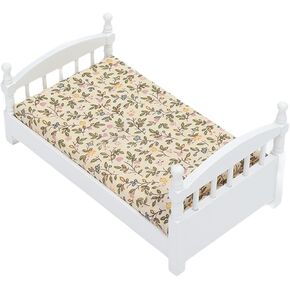 Wooden Doll House Bed 1: 12 Scale Miniature Bedroom Furniture Set with Mattress Pillow